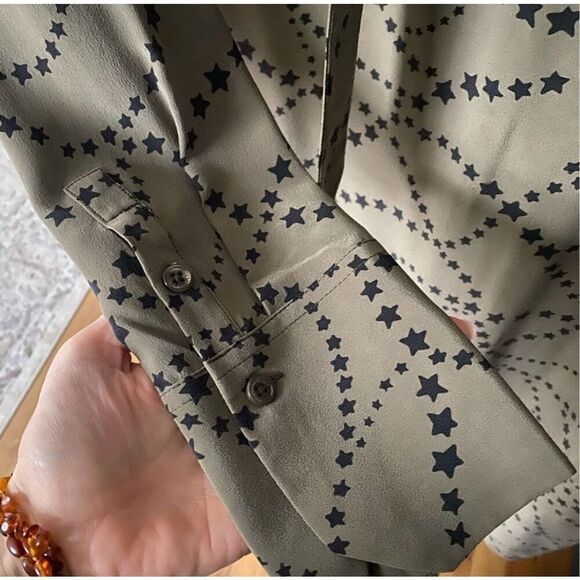 Equipment Cadence silk dress with stars size M olive green black - Picture 4 of 6